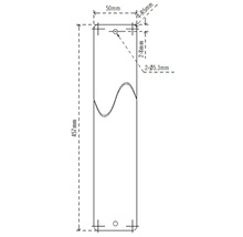 Teknisk ritning av en 457 millimeter lång komponent med borrhål och måttangivelser