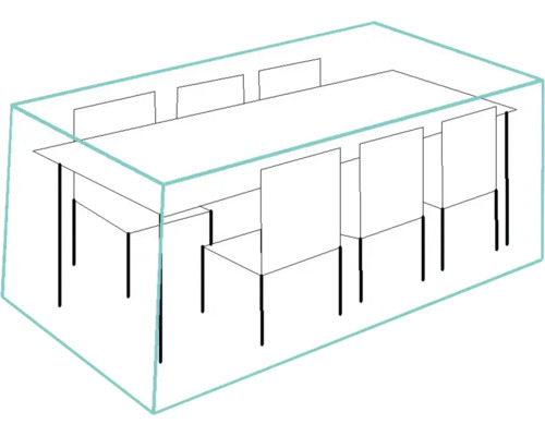 Illustration av ett matbord med stolar under ett skydd