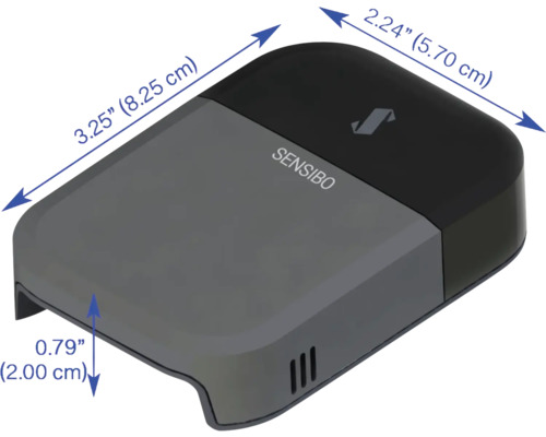 Sensibo luftkonditioneringskontroll med måtten 8,25 cm bred, 5,70 cm djup och 2,00 cm hög