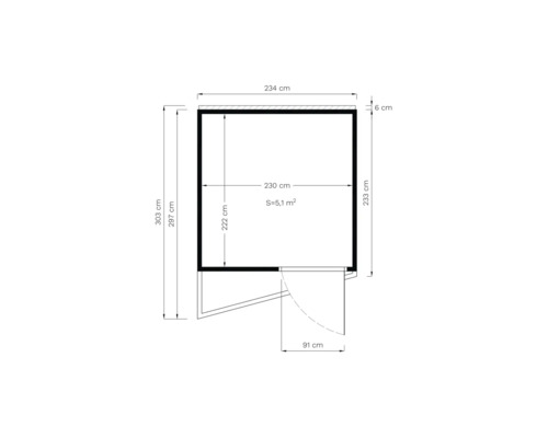 Illustration med måttangivelser för ett trädgårdsskjul