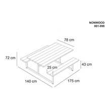 Teknisk ritning av ett picknickbord med dimensioner