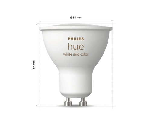 Philips Hue lampa med måtten 57 mm höjd och 50 mm diameter