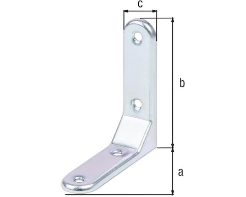 Vinkelbeslag med måtten a, b och c för montering