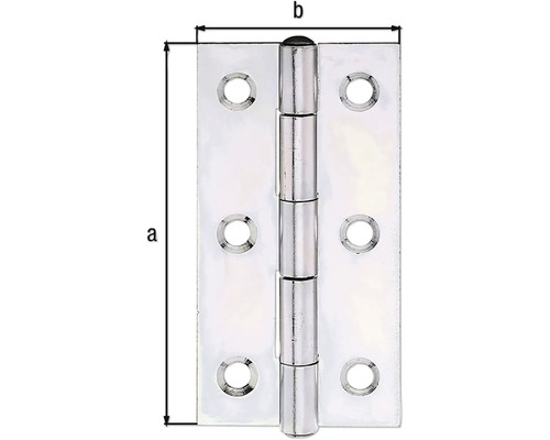 Bild av ett gångjärn med måtten a och b.