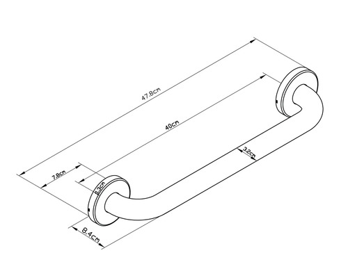 Ritning av ett stödhandtag med mått